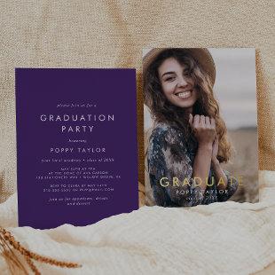 Chic Purple Gold Foil Photo Graduation Party Foil Invitation