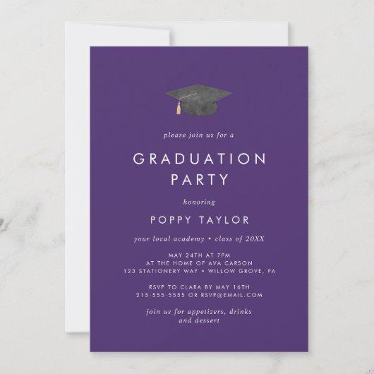 Chic Purple Grad Cap Graduation Party Invitation