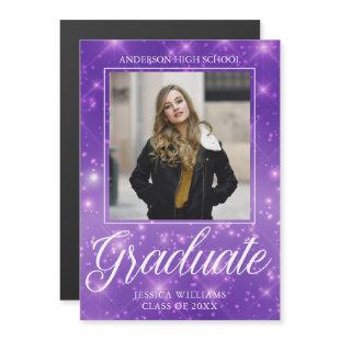 Chic Purple Sparkle Graduation Photo Magnet Card