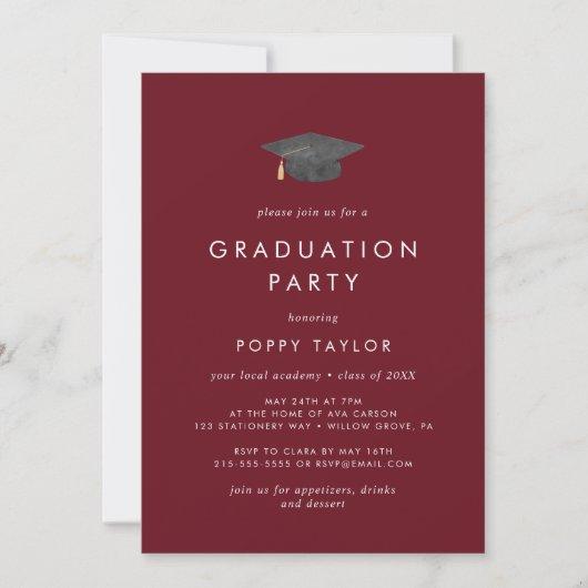 Chic Red Grad Cap Photo Graduation Party Invitation
