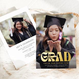 Chic Retro Type Grad Photo Graduation Gold Foil Invitation