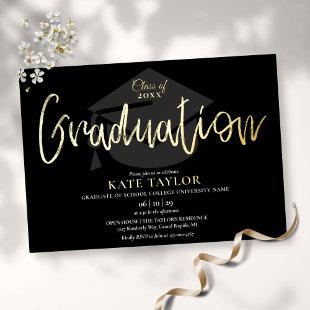Chic Script Graduation Party Gold Foil Invitation