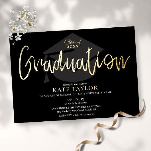 Chic Script Graduation Party Gold Foil Invitation