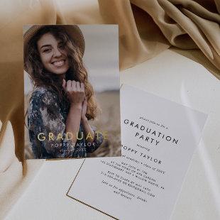 Chic Typography Gold Foil Photo Graduation Party Foil Invitation