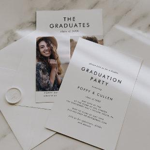 Chic Typography Photo Double Graduation Party Invitation
