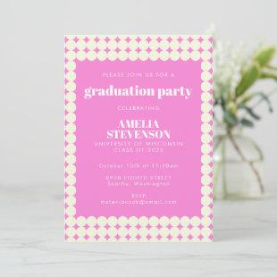 Chic Vintage Pink Geometric Dots Graduation Party Invitation