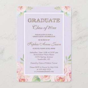 Chic Watercolor Flowers Graduation Party Invite
