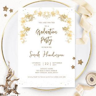 Chic White and Gold Starry Night Graduation Party Invitation