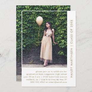 Chic White and Gold Two Photo Graduation Party Invitation