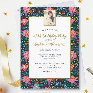 Chic Wildflowers, Any Age Add Photo Birthday Party Invitation