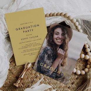 Chic Yellow and Gold Foil Photo Graduation Party Foil Invitation