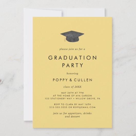 Chic Yellow Grad Cap Photo Double Graduation Party Invitation