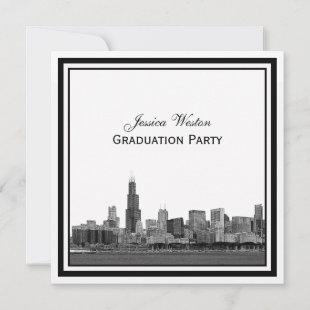 Chicago Skyline #2 Etched Framed Graduation Party Invitation