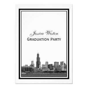 Chicago Skyline #2 Etched Framed V Graduation Invitation