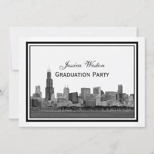 Chicago Skyline Etched Framed H Graduation Invitation