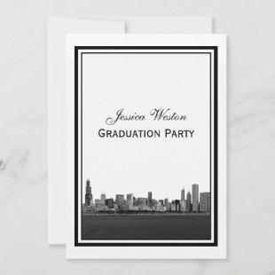 Chicago Skyline Etched Framed V Graduation Invitation
