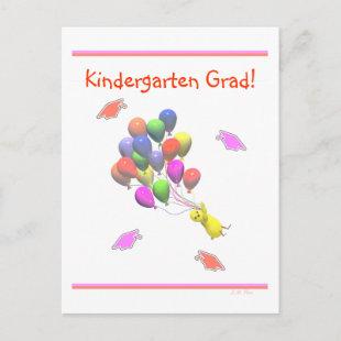 Chick and Balloons Kindergarten Graduation Announcement Postcard