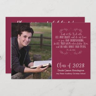 Christian Bible Verse Burgundy Graduation Photo Invitation