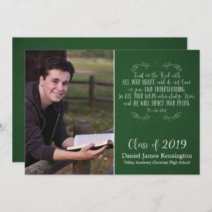 Christian Bible Verse Green Graduation Photo Invitation
