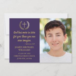 Christian Bible Verse Photo Purple Boy Graduation Announcement