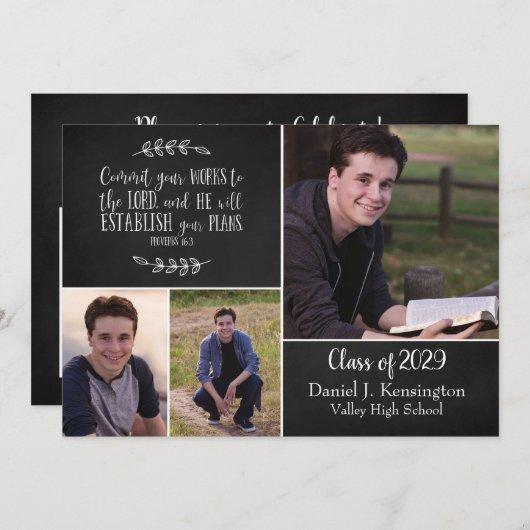 Christian Graduation Bible Verse 3 Photo Collage Invitation