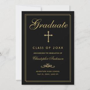 Christian Graduation Black Gold Cross Script Announcement