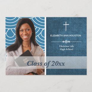 Christian Graduation Photo Announcement Blue