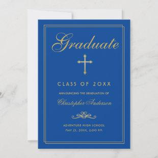 Christian Graduation Royal Blue Gold Cross Script Announcement