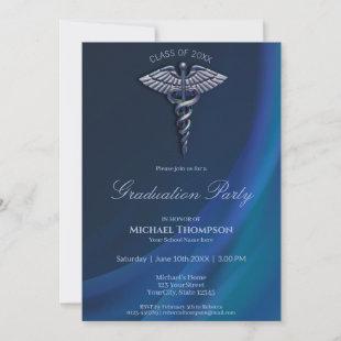 Chrome Holographic Medical Caduceus Graduation Invitation