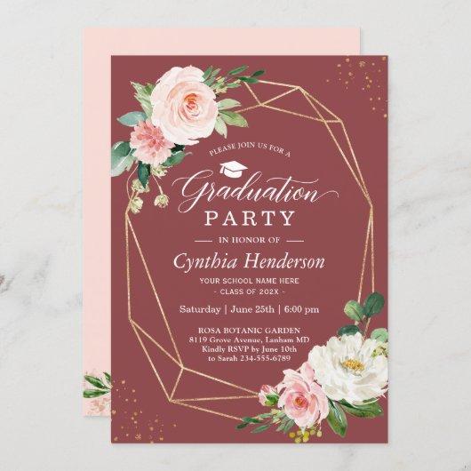 Cinnamon Rose Blush Floral 2023 Graduation Party Invitation