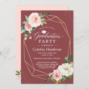 Cinnamon Rose Blush Floral 2024 Graduation Party Invitation