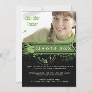 Circles and Swirls -Green Graduation Invites