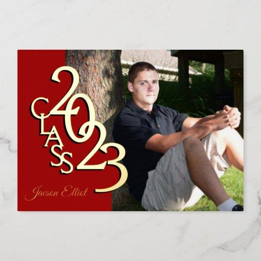 Class 2023 Photo Graduation Red and Gold Foil Invitation