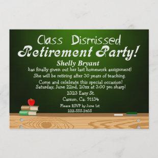 Class Dismissed Green Chalk Teacher Retirement Invitation