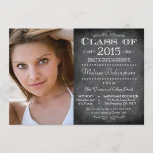 Class of 2015 chalkboard photo graduation party invitation