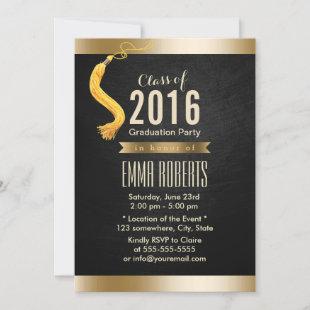 Class of 2016 Classy Black & Gold Graduation Party Invitation