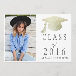 Class Of 2016 Silver Foil Graduation Hat Photo Invitation