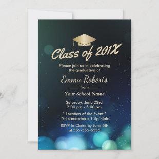 Class of 2017 Gold Grad Cap Modern Graduation Invitation