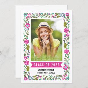 Class of 2017 graduation pink floral border photo invitation