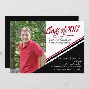Class of 2017 Hand Script Black and Red Photo Invitation