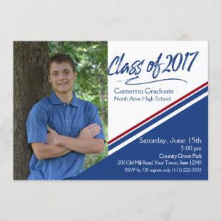 Class of 2017 Hand Script Blue and Red Photo Invitation