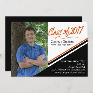 Class of 2017 Orange and Black School Colors Photo Invitation