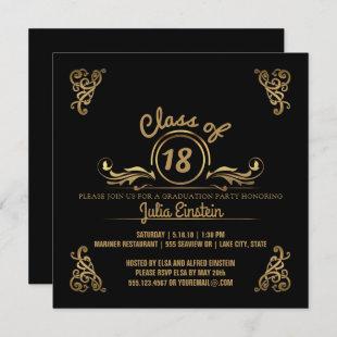 Class of 2018 Elegant Black Gold Graduation Party Invitation