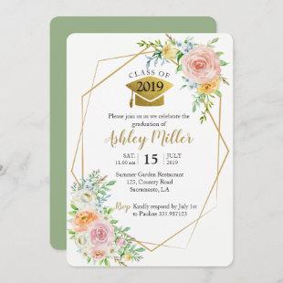 Class of 2018 Floral blush gold Graduation Party Invitation