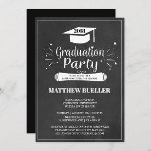 Class of 2018 Grad Cap Chalkboard Graduation Party Invitation