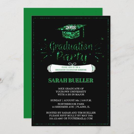 Class of 2018 Grad Cap Green Graduation Party Invitation