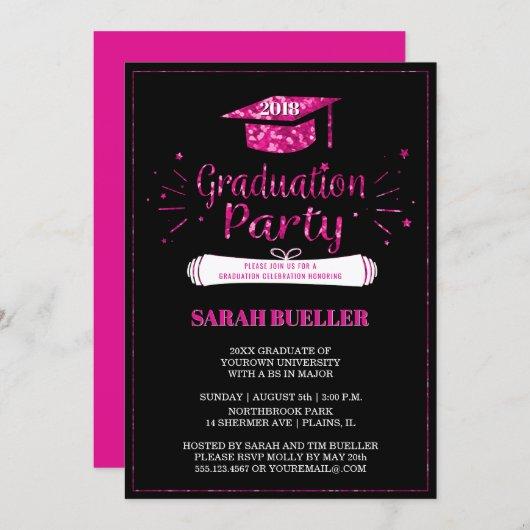 Class of 2018 Grad Cap Pink Graduation Party Invitation