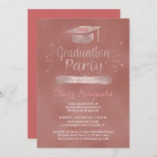 Class of 2018 Grad Cap Rose Gold Graduation Party Invitation