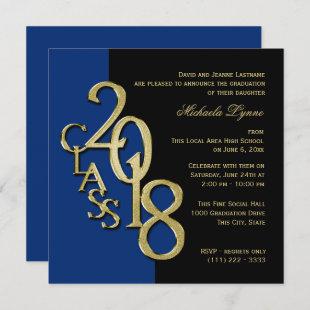 Class of 2018 Grad Midnight Blue and Gold Invitation