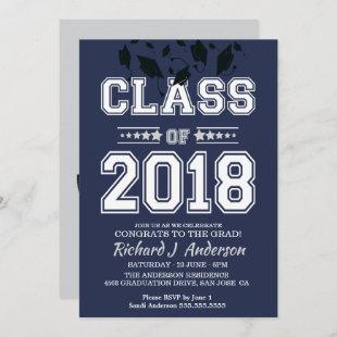 Class of 2018 Silver and Blue Grad Party Invitation